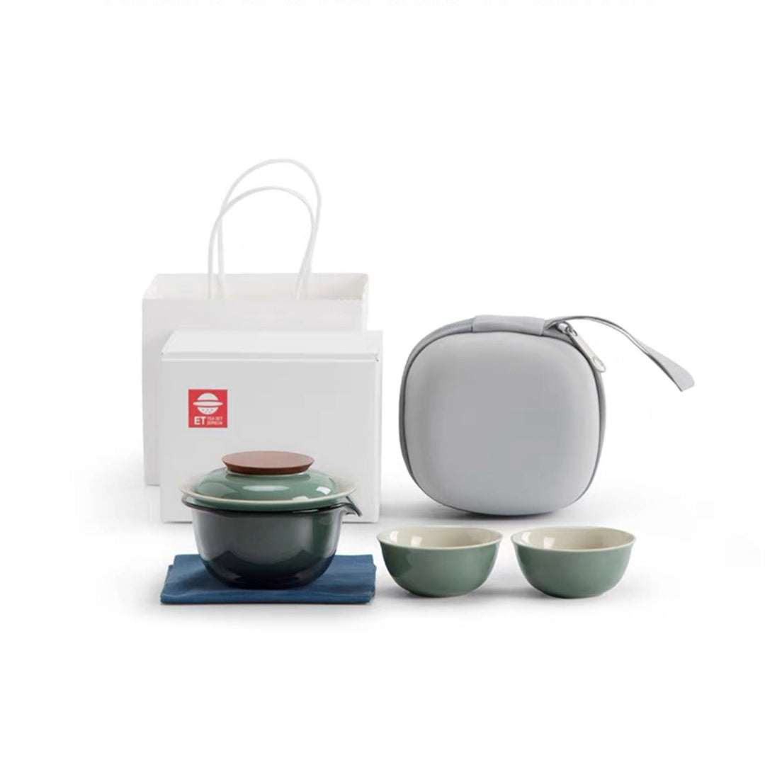 Personalized minimal travel teapot set with case
