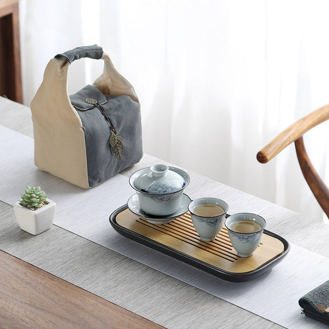 Ensemble de voyage Kungfu Gaiwan avec plateau | service à thé portable