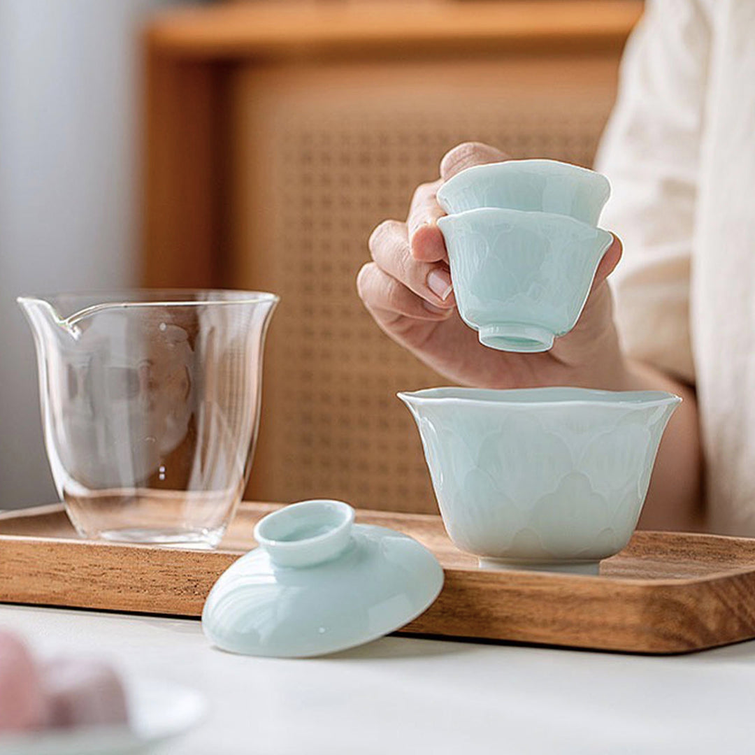 Service à thé gaiwan de voyage fabriqué à la main avec étui | 1 gaiwan, 1 pichet, 2 tasses | cadeau mère de la mariée