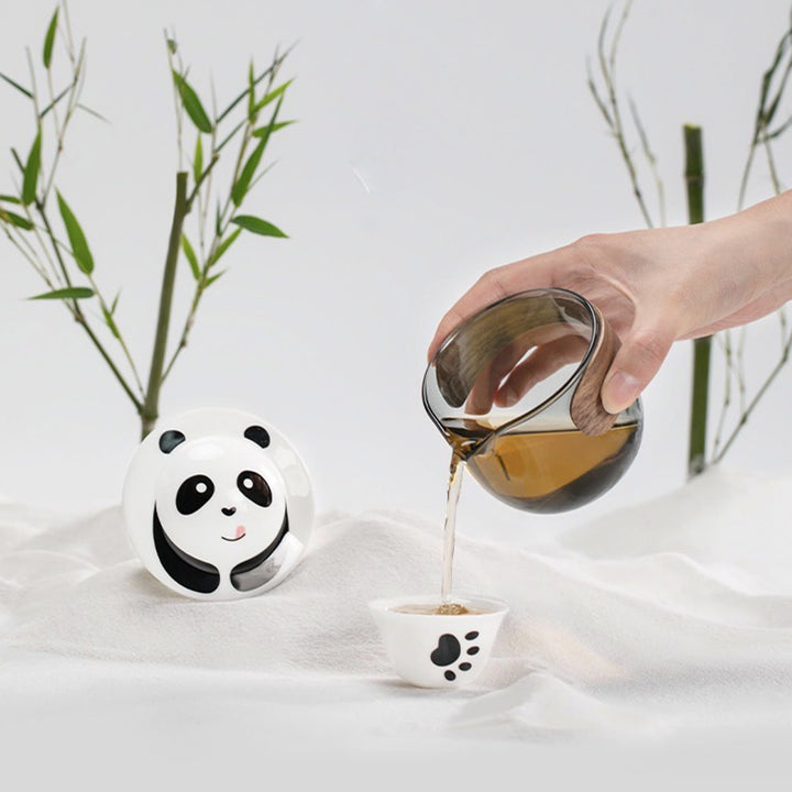 All-in-one panda shape  travel tea set   | 1 teapot, 3 cups, 1 case |  Best friend gift