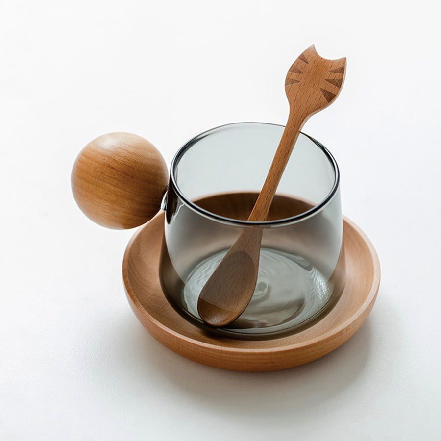 Cozy Tea/espresso Mug + Glass container set  | 300ml glass Coffee cup + 400ml canister  | Housewarming gift - Teaware Space
