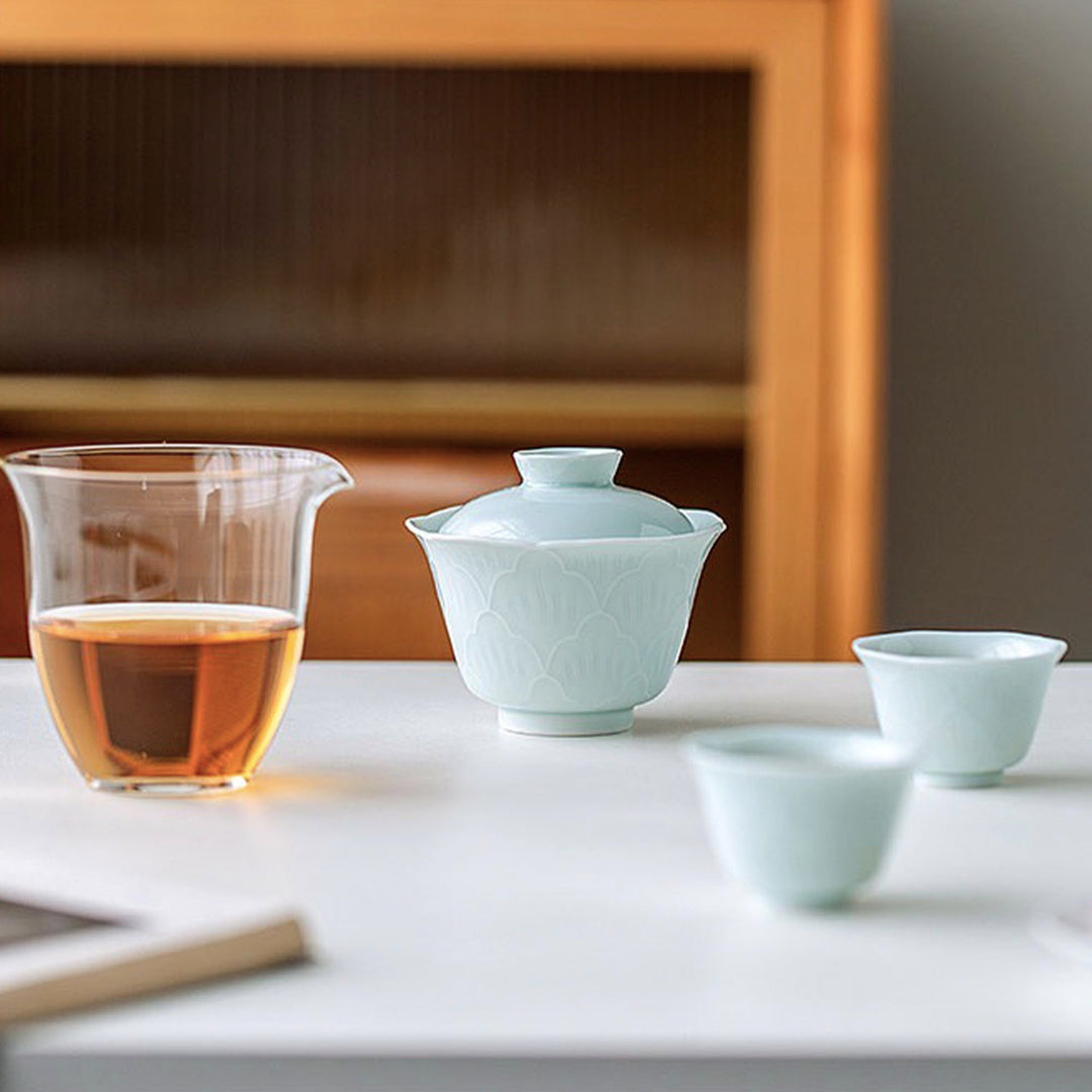 Service à thé gaiwan de voyage fabriqué à la main avec étui | 1 gaiwan, 1 pichet, 2 tasses | cadeau mère de la mariée