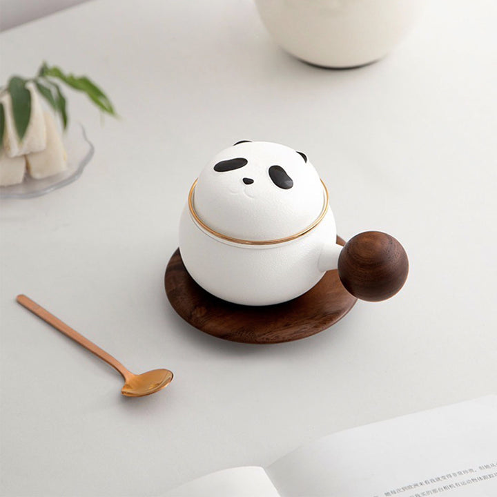 Ensemble de tasses à café expresso en forme de panda | Tasse à thé personnalisée avec infuseur et soucoupe | décor bohème | Cadeau d'anniversaire pour amoureux des pandas