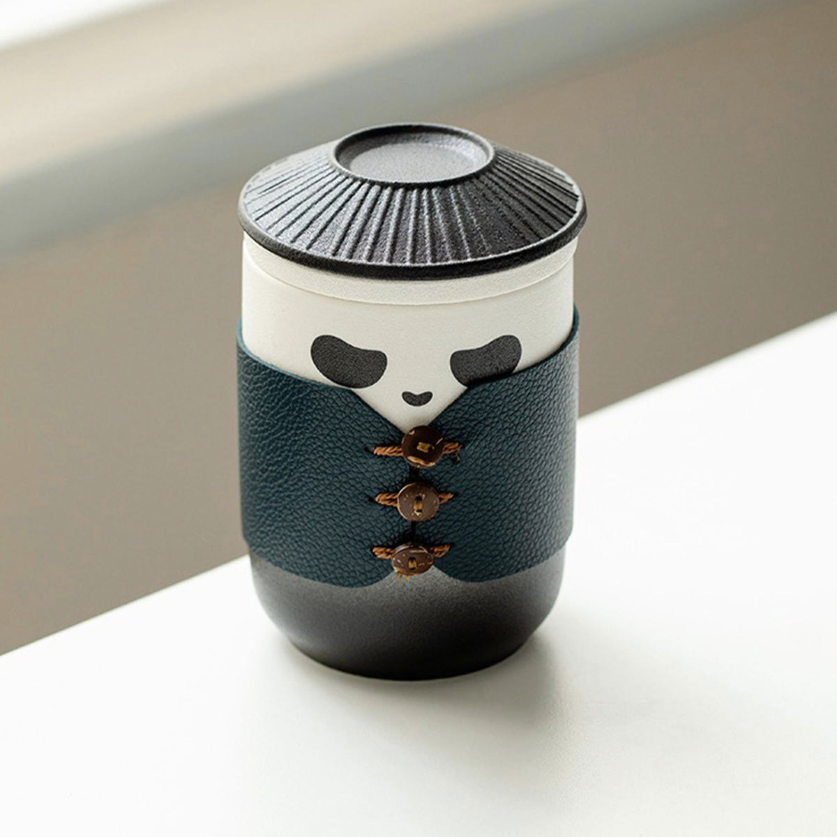 Panda travel tea mug set | 300ml quick cup with infuser and lid | Birthday gift for panda lovers - Teaware Space