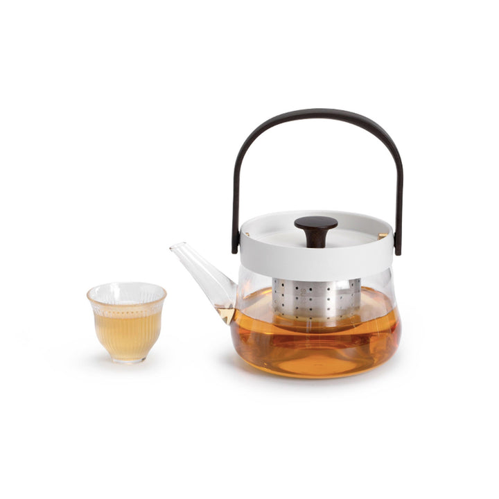 800ml/27oz Glass stove top Teapot | Minimal White/black summer tea kettle  | Housewarming gift