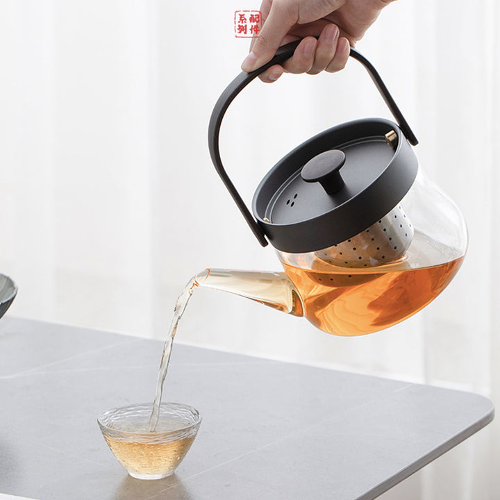 800ml/27oz Glass stove top Teapot | Minimal White/black summer tea kettle  | Housewarming gift