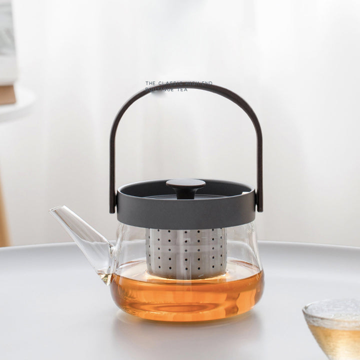 800ml/27oz Glass stove top Teapot | Minimal White/black summer tea kettle  | Housewarming gift