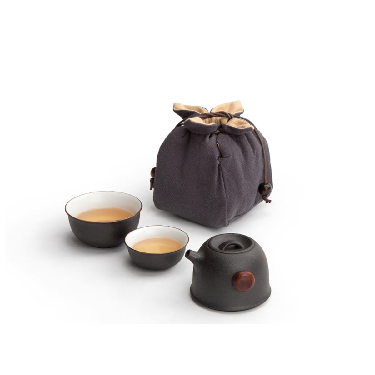 Vintage Black porcelain travel tea set for two | 1 teapot, 2 cups - Teaware Space