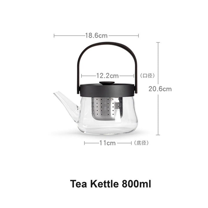 800ml/27oz Glass stove top Teapot | Minimal White/black summer tea kettle  | Housewarming gift