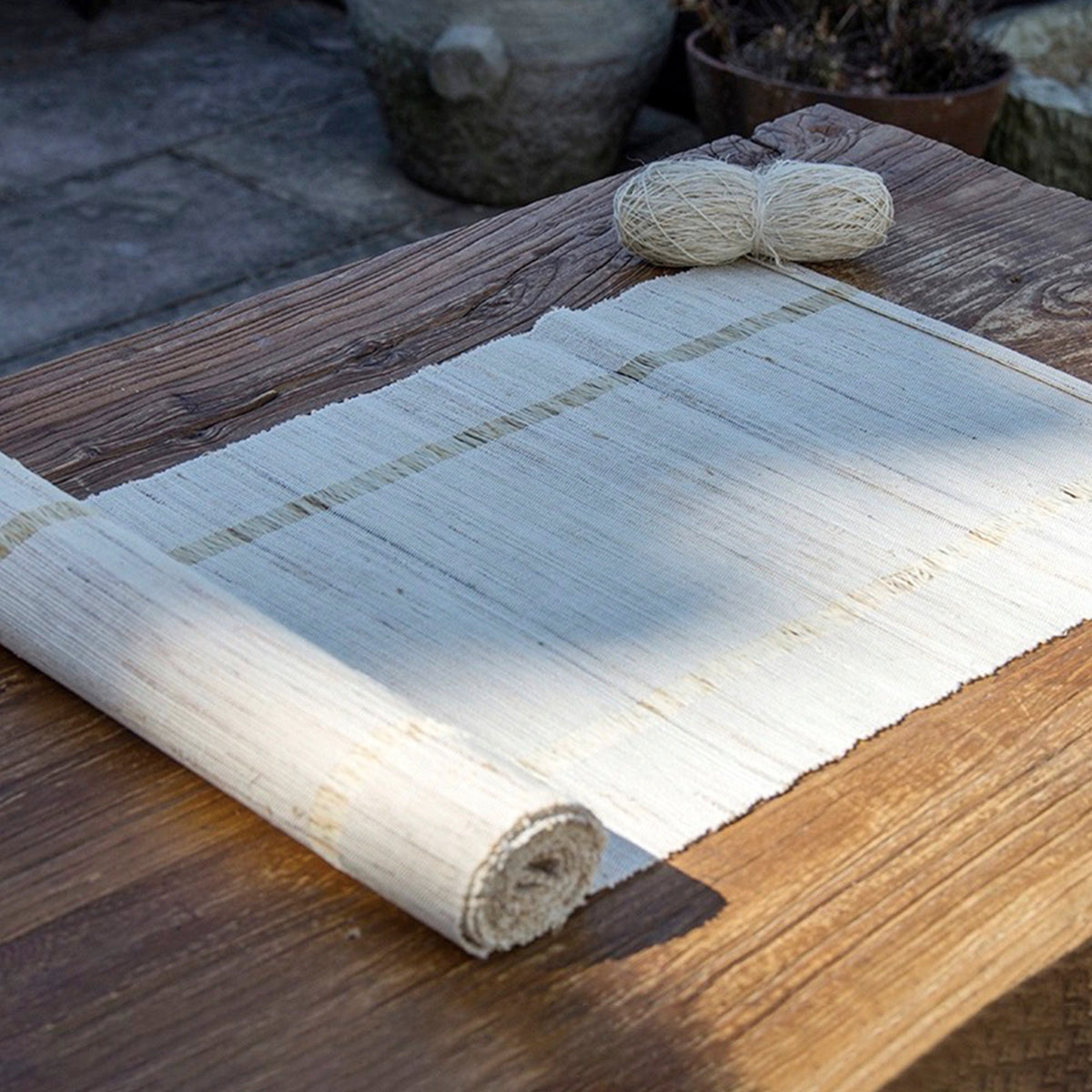 Custom Size | Hand-braided, Natural Linen long tea/coffee Table runner - Teaware Space