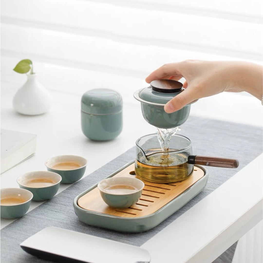 7 pcs kungfu teapot and cups set with tray