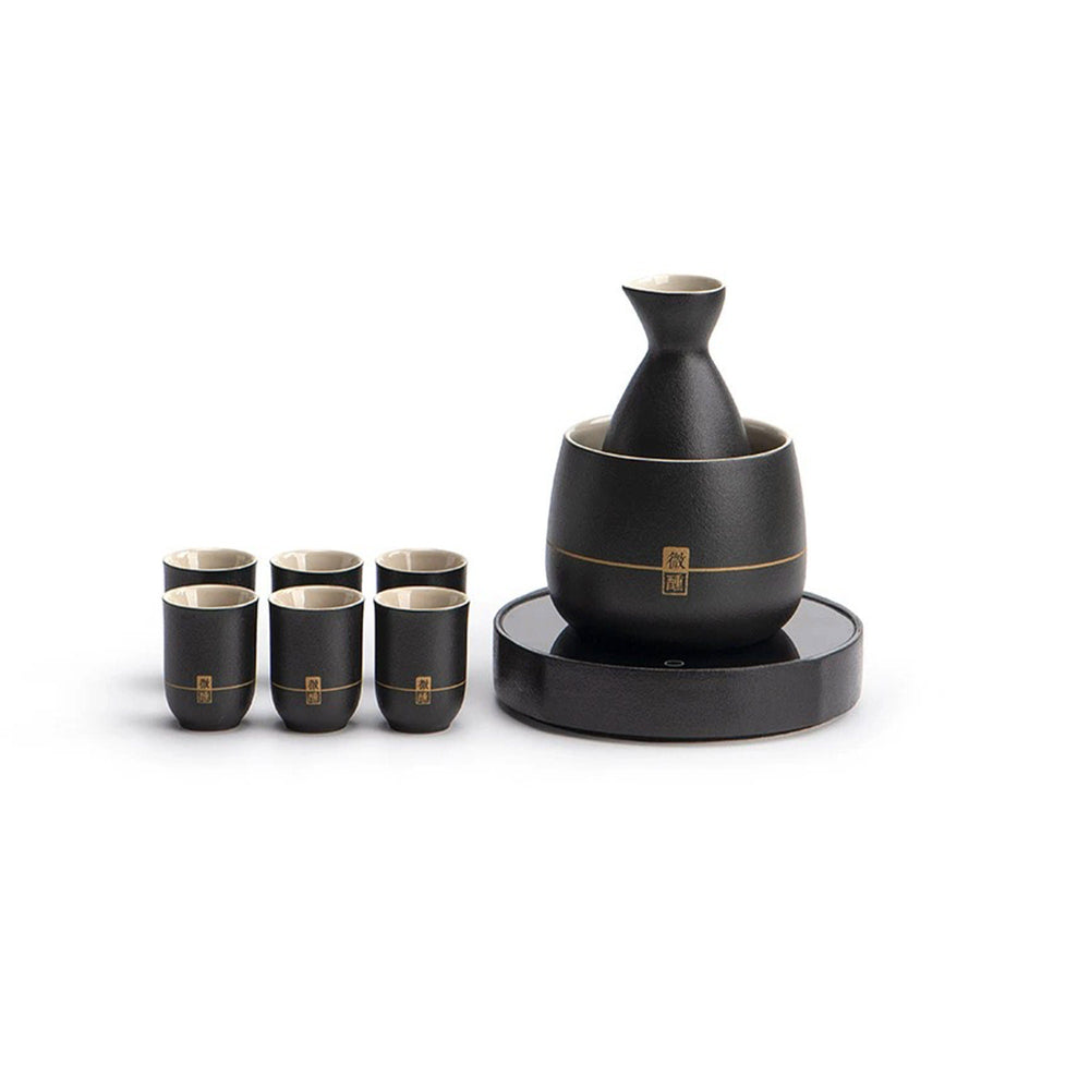 Japanese sake set with warmer and electronic heating pad  |   Anniversary/wedding gift - Teaware Space