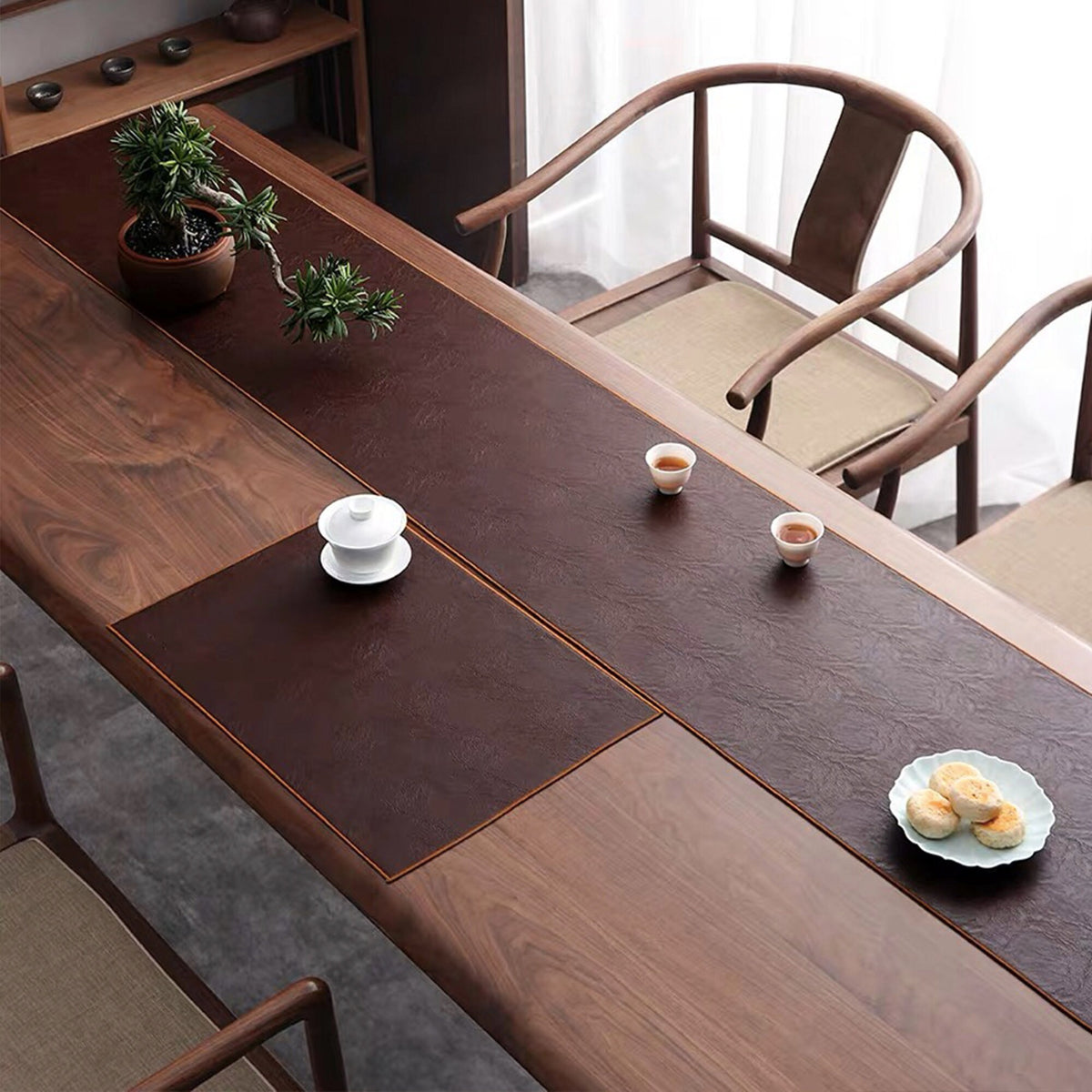 Custom size Genuine+PU leather tea/coffee table runner boho | Waterproof double sides table cloth| Home decor | Housewarming gift - Teaware Space