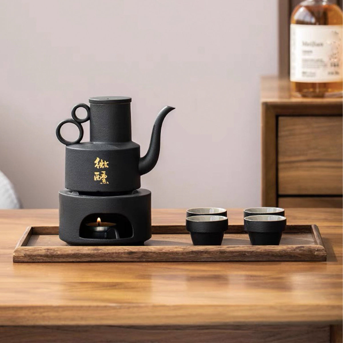 Unique Vintage sake set with warmer and Candle stove - Teaware Space