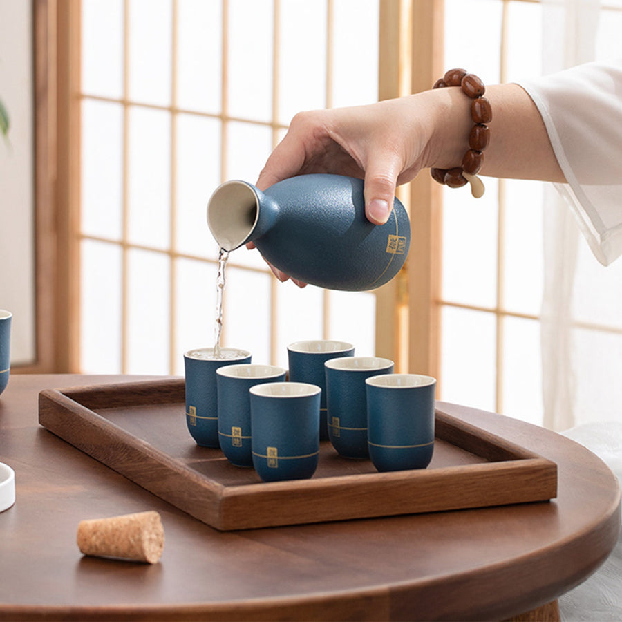 Personalized Japanese sake set with tray  |  Dining table decor | Birthday gift - Teaware Space