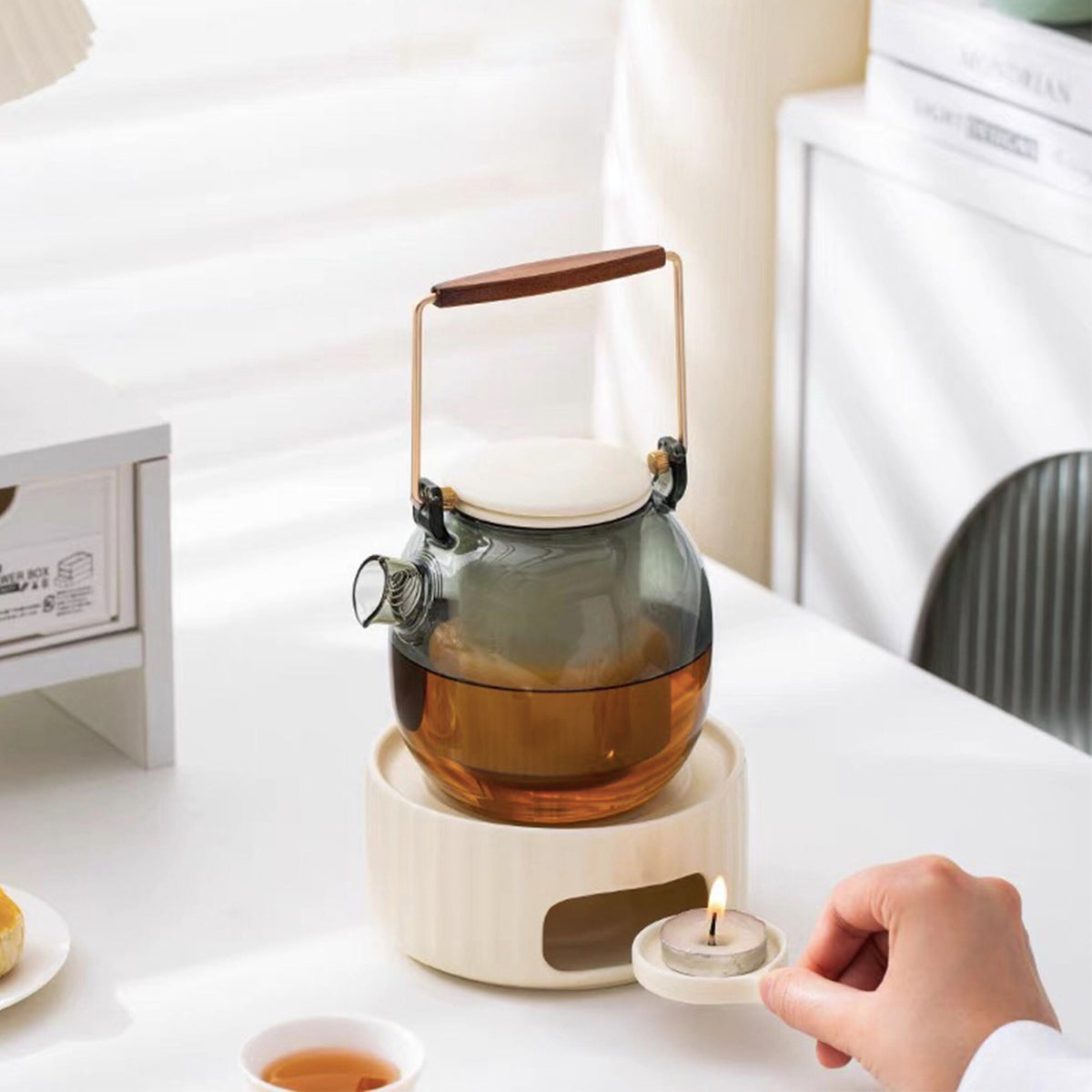 Cozy Glass tea kettle with ceramic candle stove - Teaware Space