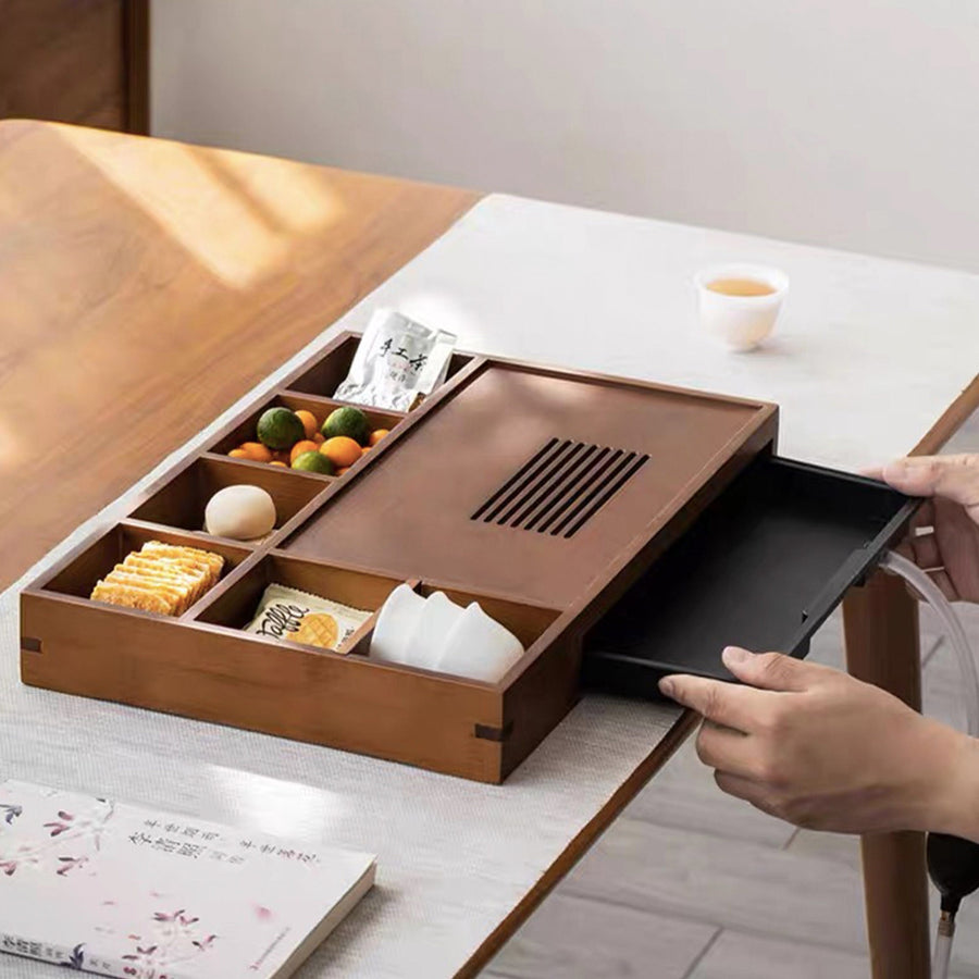 Vintage Bamboo tea ceremony tray with drainage | engraved cheese serving platter | Table decor | Wedding gift - Teaware Space