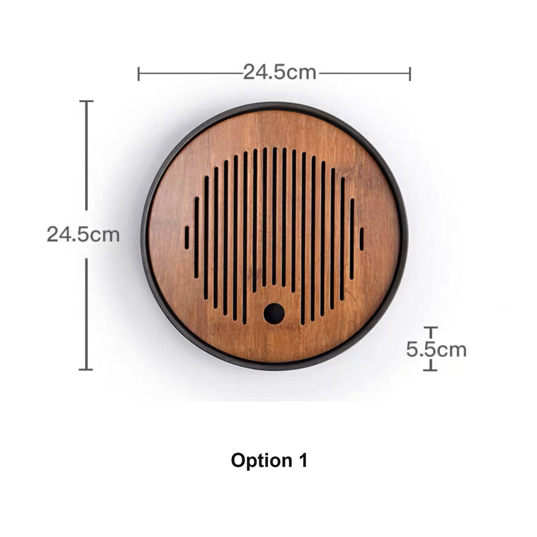 Plateau à thé en bambou naturel fait à la main avec drainage en céramique| Décor de table à manger | Cadeau pour amateur de thé