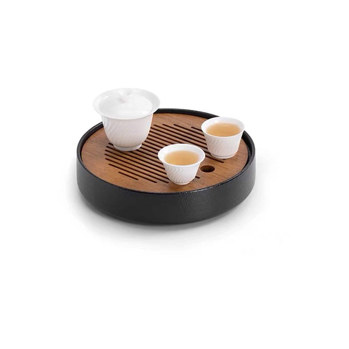 Handmade Natural Bamboo tea tray with ceramic drainage| Dining table decor | Gift for tea lover - Teaware Space