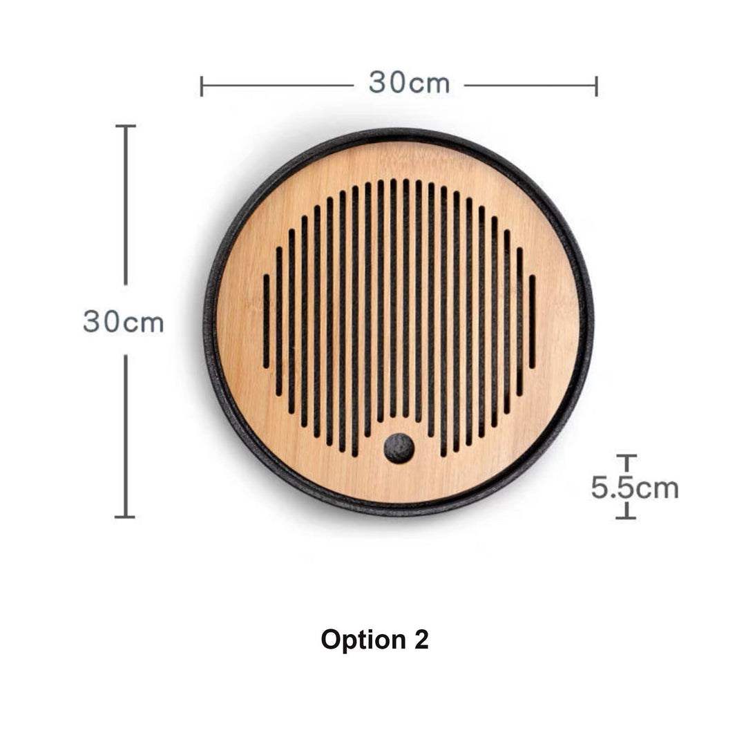 Plateau à thé en bambou naturel fait à la main avec drainage en céramique| Décor de table à manger | Cadeau pour amateur de thé