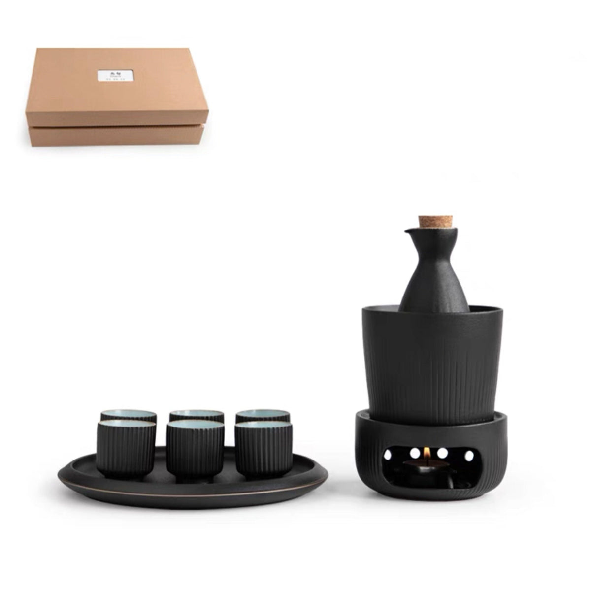 Vintage Japanese sake set with warmer, stove, and tray - Teaware Space