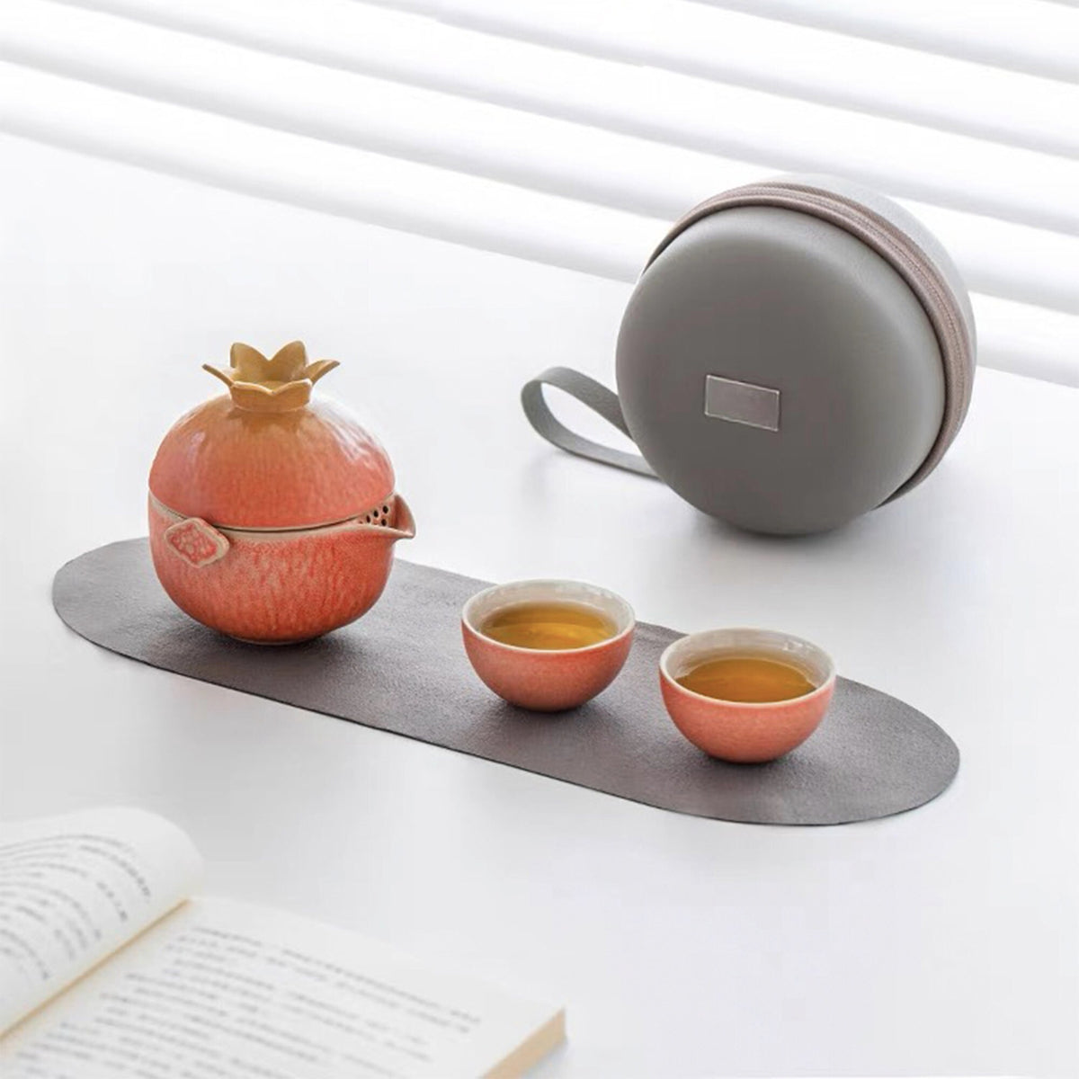 Portable Pomegranate teapot with cups | Travel tea set - Teaware Space
