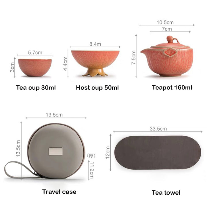 Portable Pomegranate teapot with cups | Travel tea set