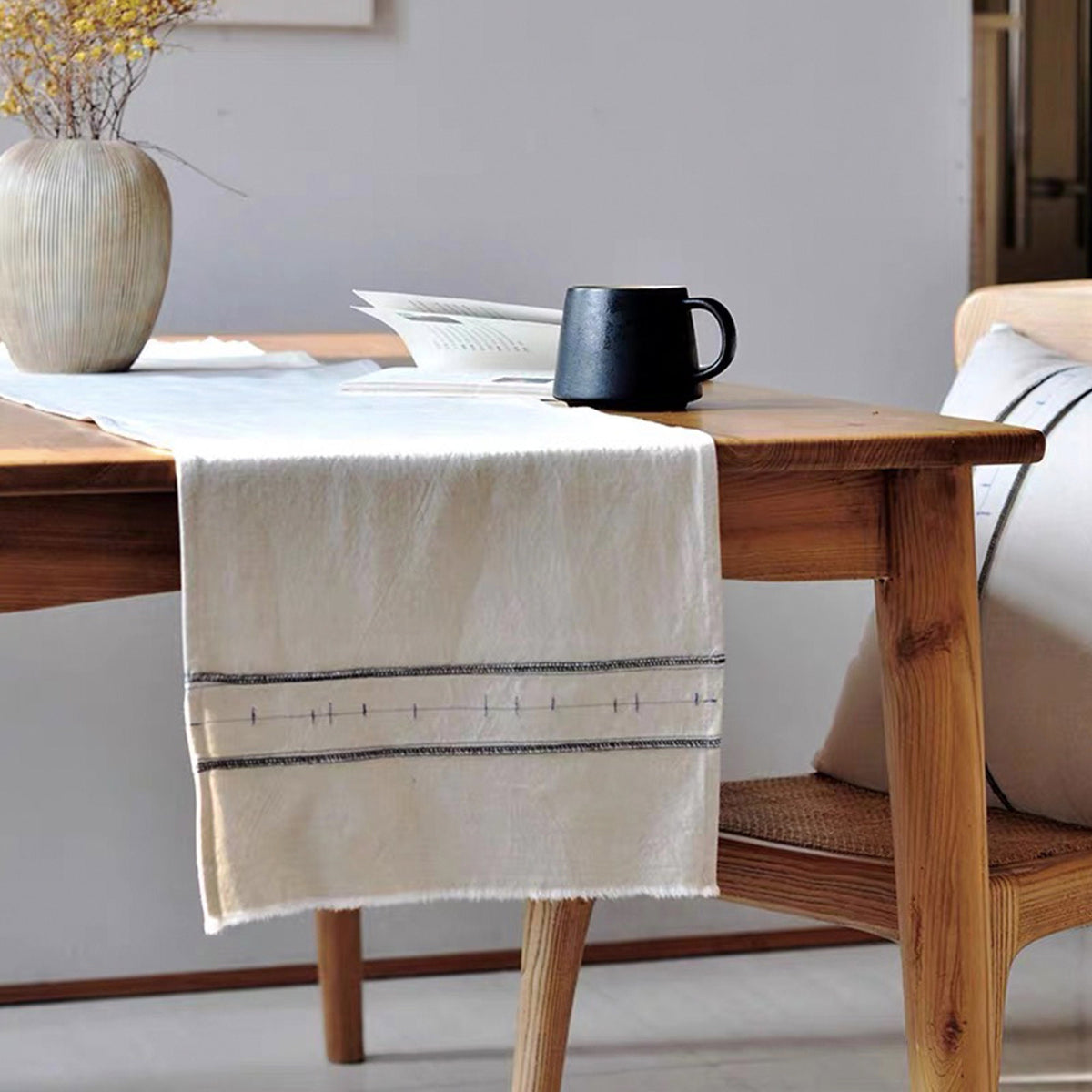 Custom size French style cotton table runner - Teaware Space