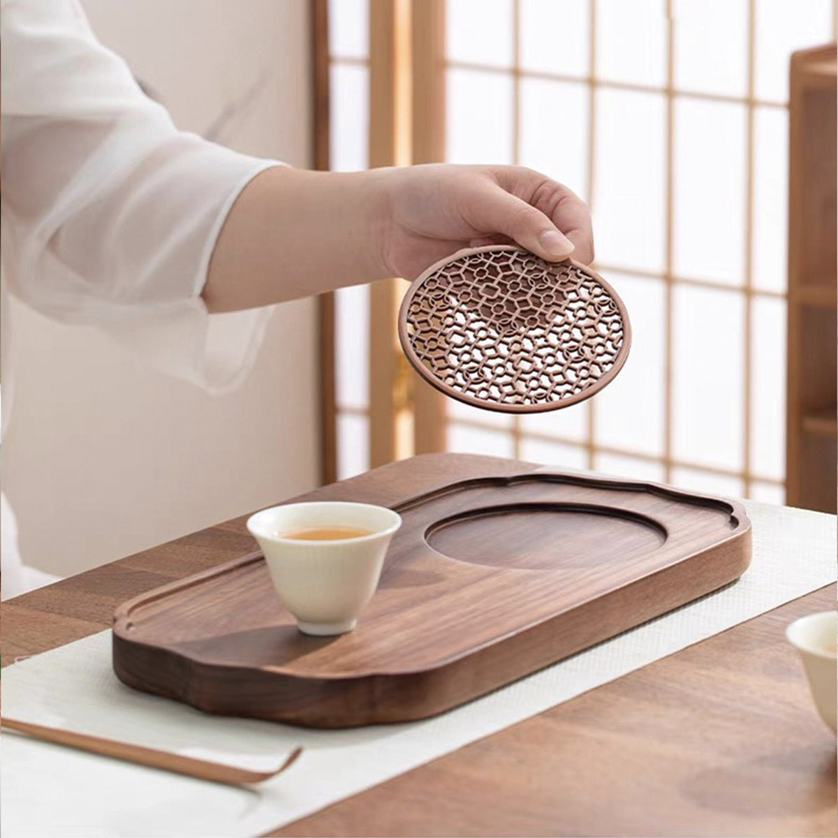 Custom Vintage Walnut Wooden tea tray - Teaware Space