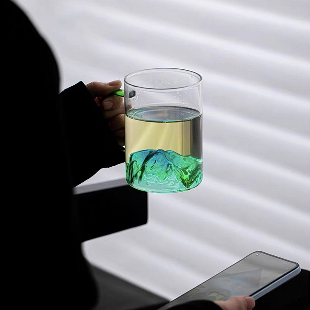 Unique 3D mountain design 14oz Glass Tea mug