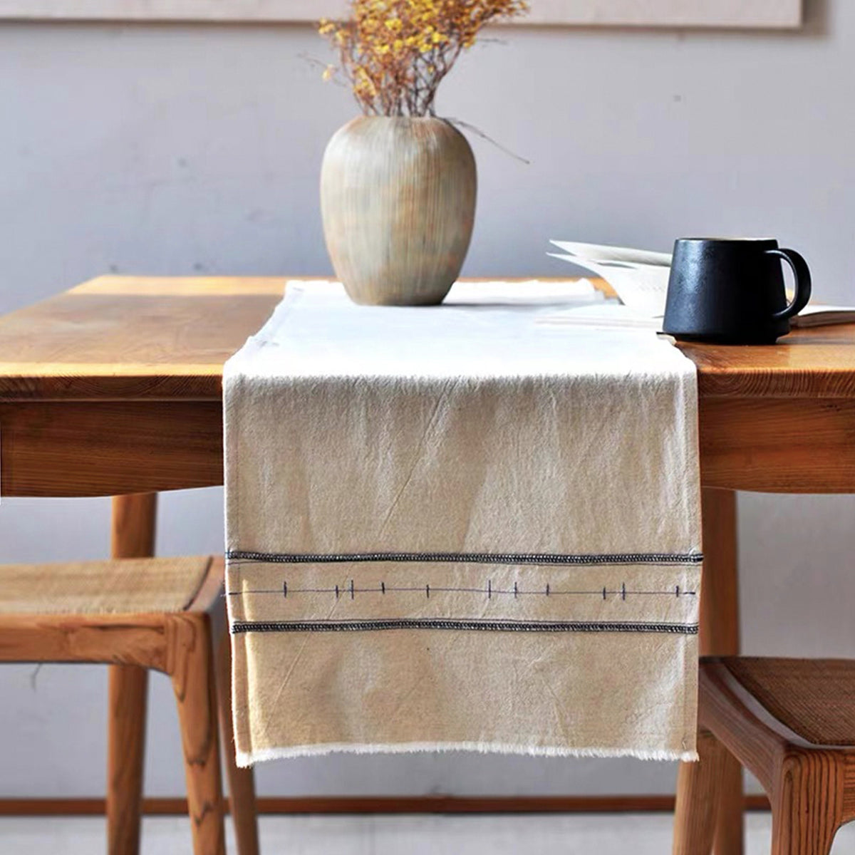 Custom size French style cotton table runner - Teaware Space