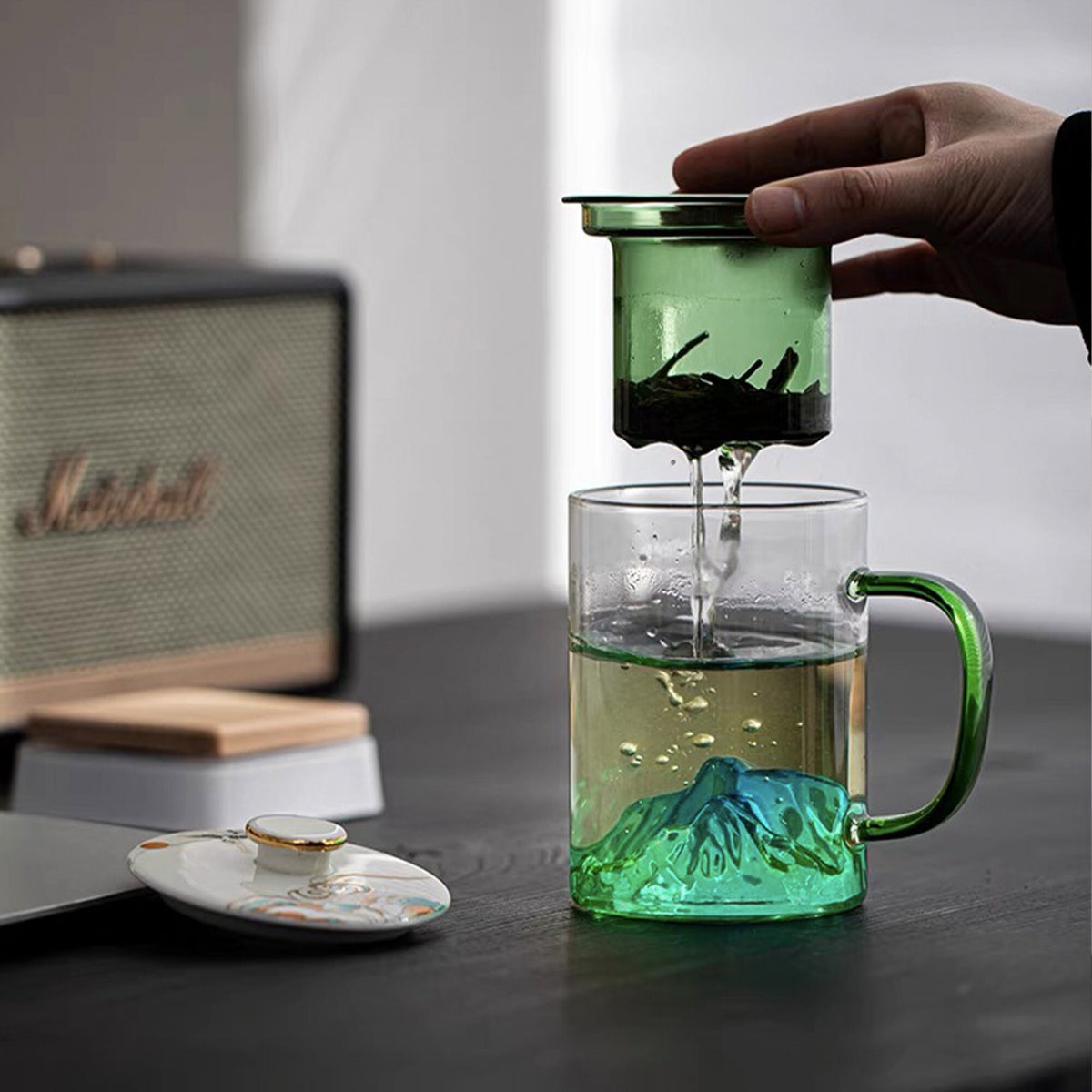 Unique 3D mountain design 14oz Glass Tea mug - Teaware Space