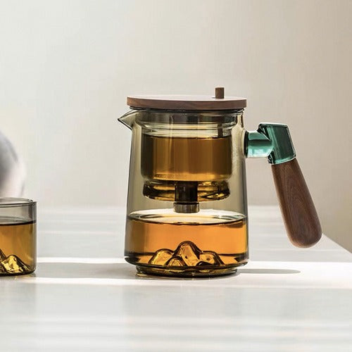 Semi Automatic Glass Teapot | 3D mountain design 17oz glass kettle for lose tea - Teaware Space