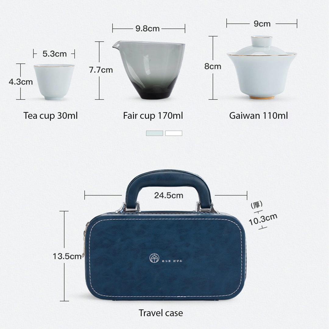 Personalized Travel Chinese gaiwan tea set  | 1 teapot, 4 cups